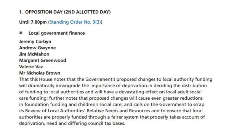 Labour’s Opposition Day motion which I co-sponsored on Local government finance