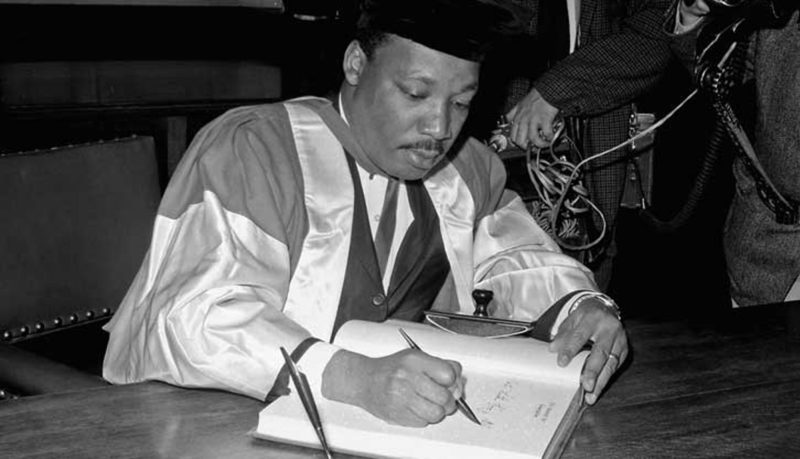 Dr Martin Luther King accepting his honorary degree from Newcastle University in November 1967