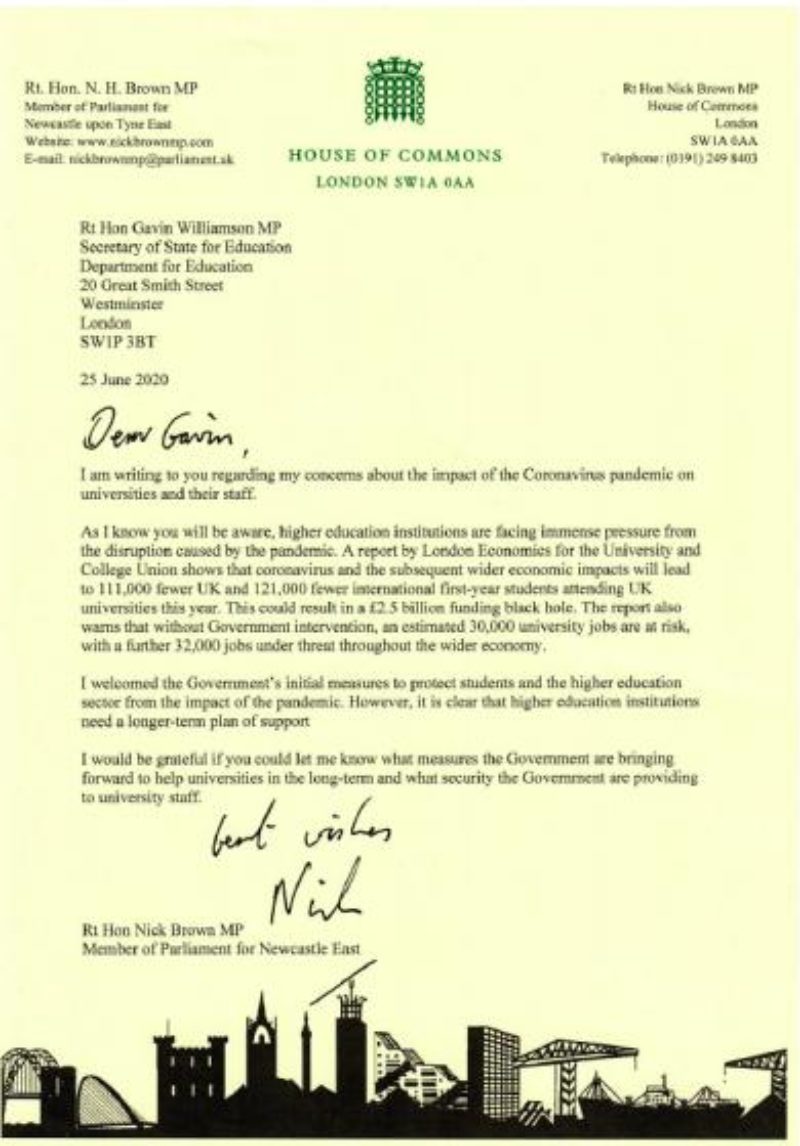 My letter to the Secretary of State for Education about support for universities