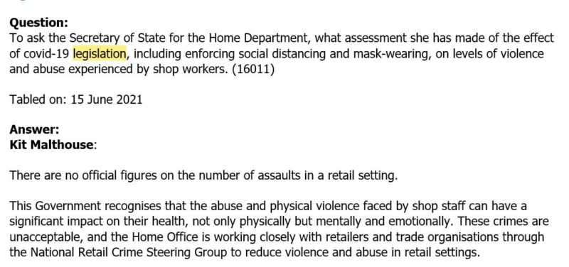 My Parliamentary Question on Protecting Shopworkers and The Minister